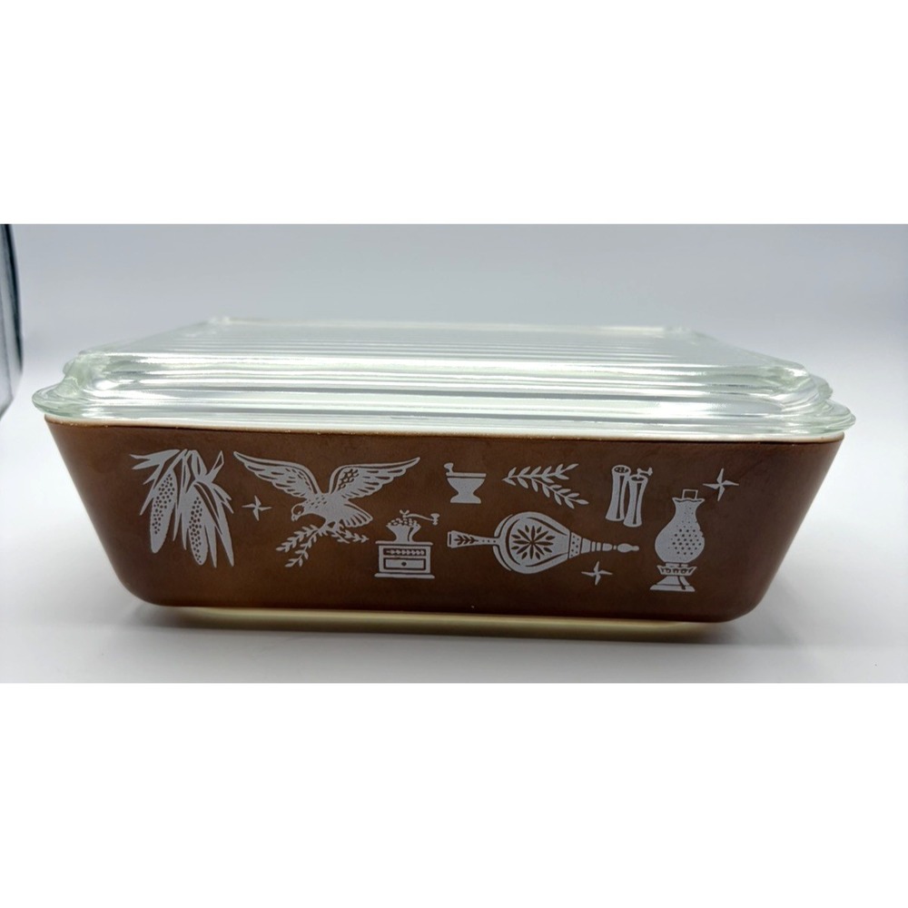 PYREX Early American 1.5qt #0503 Rectangular Refrigerator Casserole RIBBED LID
